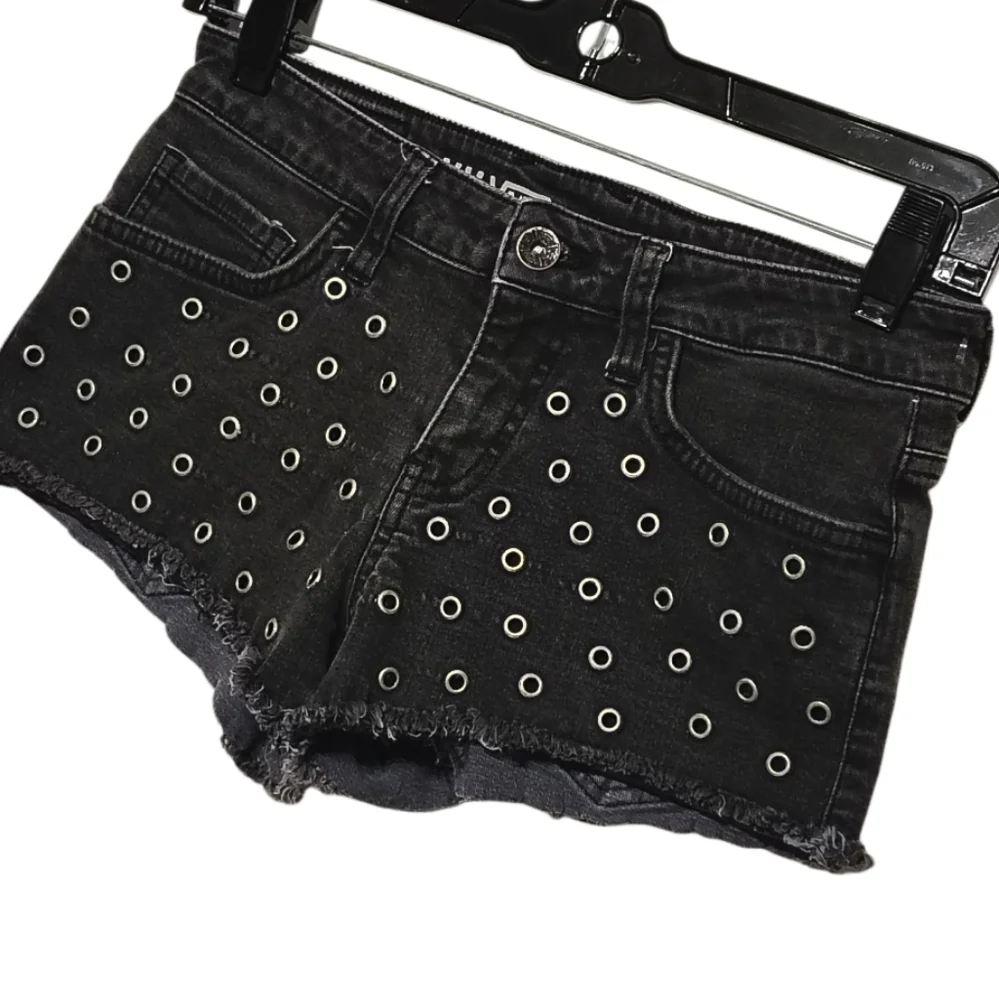 Vintage Vans Grommet Cut Off Jean Shorts Size 3 Black Denim Shorts 2 Inch Inseam